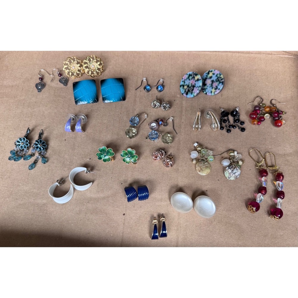 Vintage Modern Earring Lot Hoops Studs Dangle Enamel Beaded Floral Multi